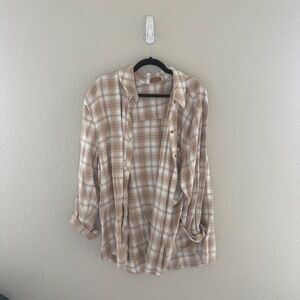 NUUDS Plaid Button-Up Shirt — Beige/Tan